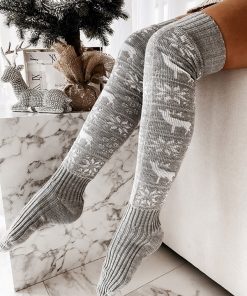 Chaussettes Hautes de Noël en Laine Grises